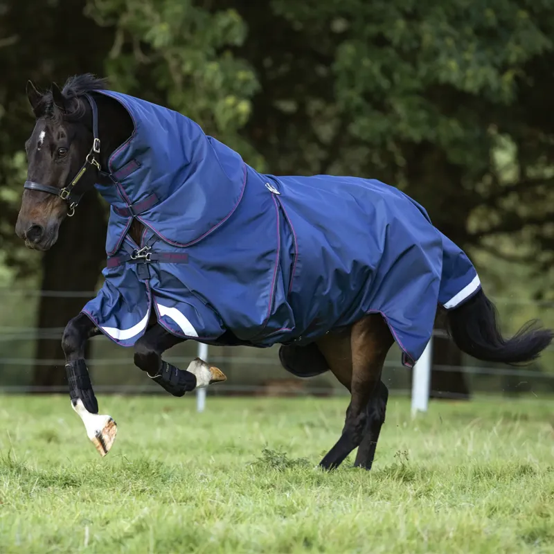 Horseware Rambo Optimo Plus Light 0g Turnout with 150g Neck Cover and 200g Liner - Navy/Burgundy/Teal/Navy