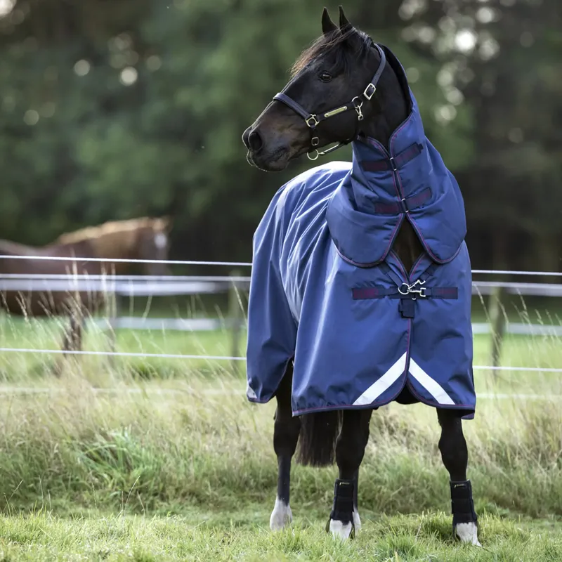 Horseware Rambo Optimo Plus Light 0g Turnout with 150g Neck Cover and 200g Liner - Navy/Burgundy/Teal/Navy-1