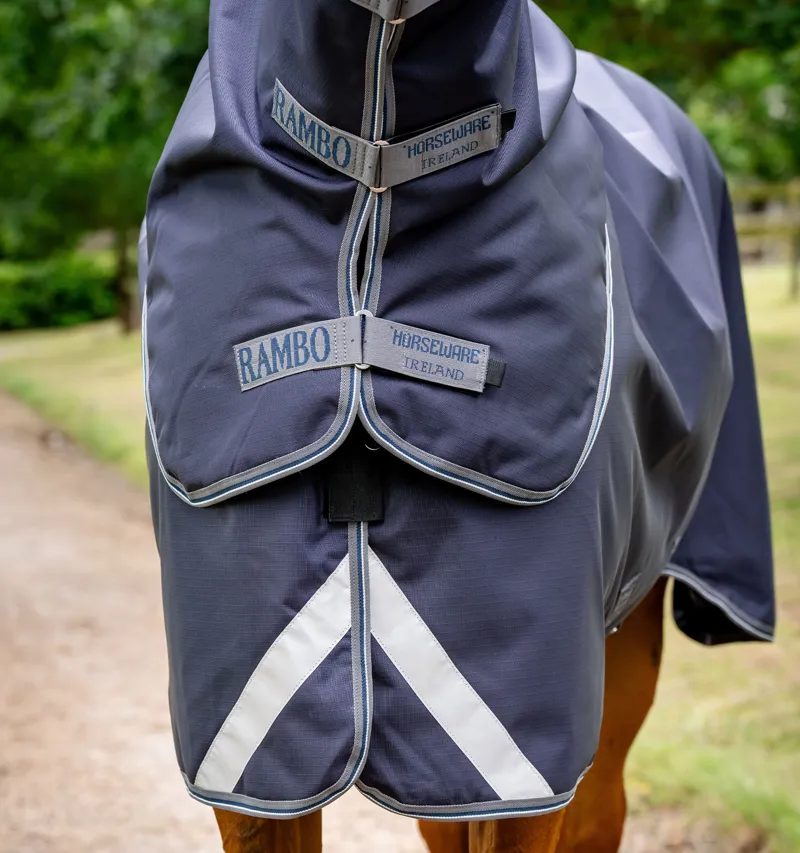 Horseware Rambo Duo Ripstop Plus 100g Turnout Bundle + 100g + 200g Liners - Navy/Thunderstorm Grey/Silver-2