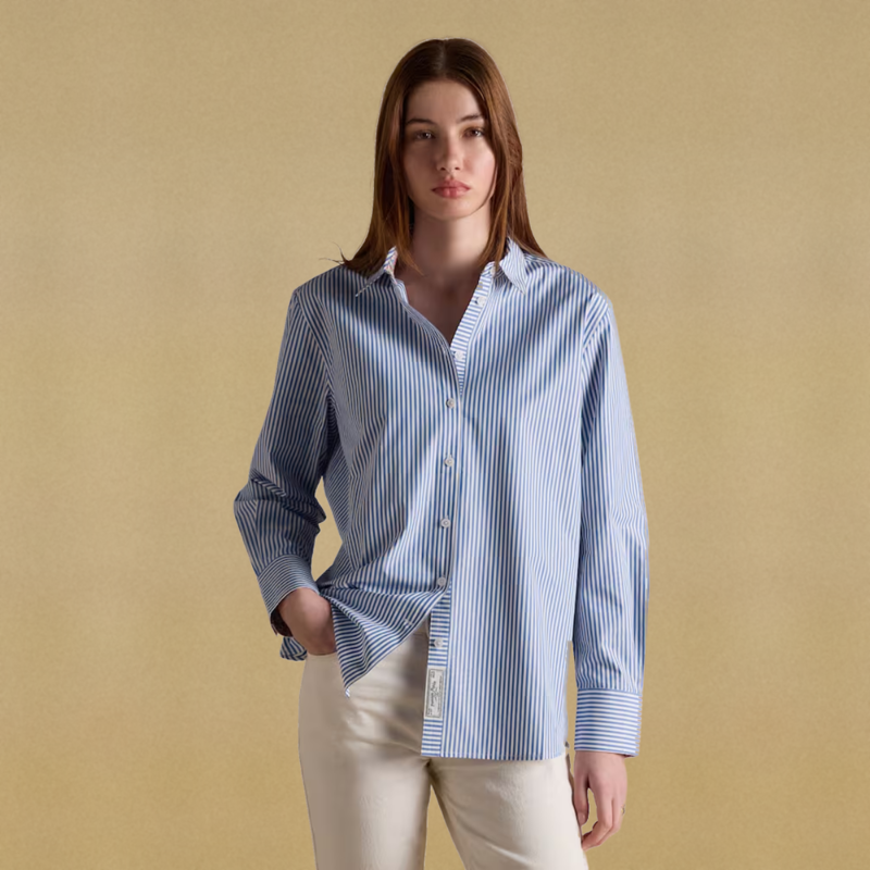 Joules Ladies Boyfriend Fit Poplin Shirt - Blue Striped
