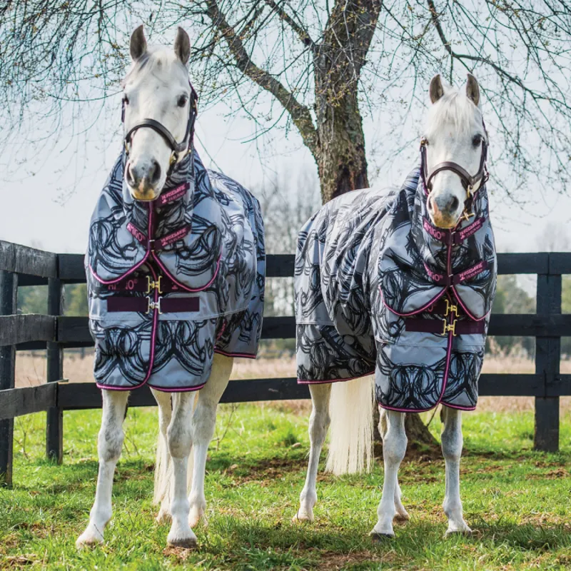 Amigo Pony Plus 200g Turnout Rug - Horse Print/Purple/Pink-2