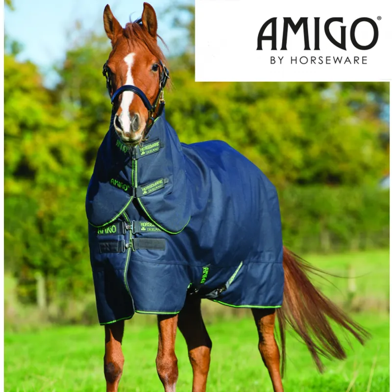 Horseware Amigo Pony Bravo 12 Plus 250g Turnout Rug - Navy/Navy/Green