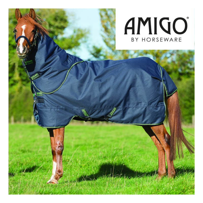 Horseware Amigo Pony Bravo 12 Plus 250g Turnout Rug - Navy/Navy/Green-1
