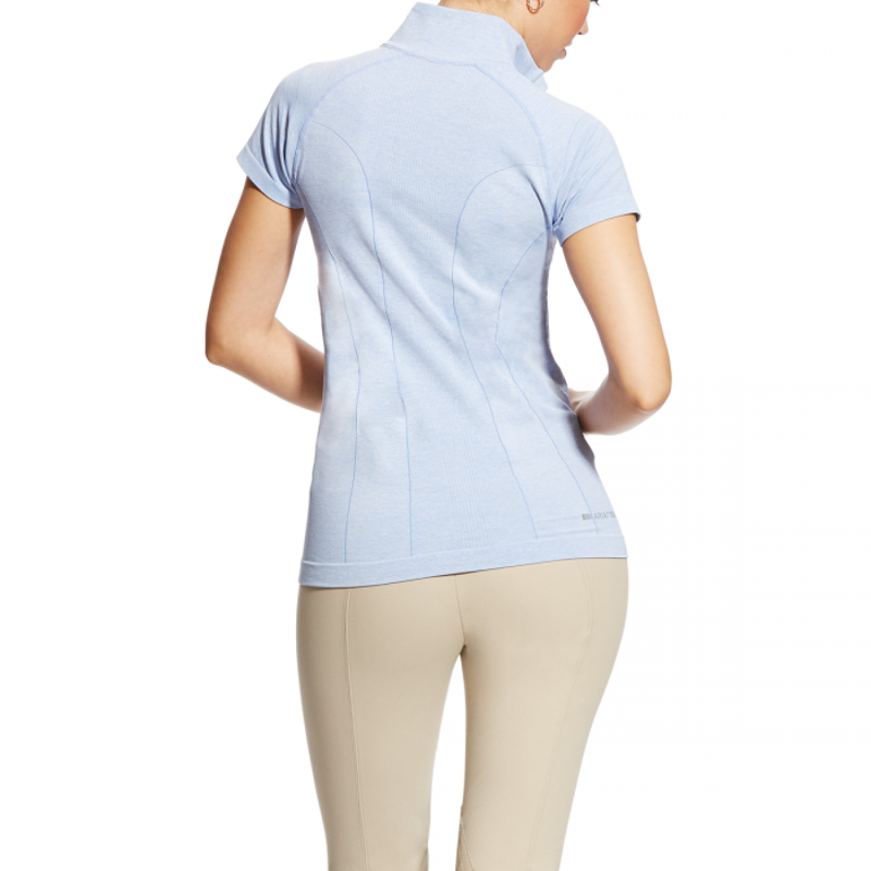 Ariat Odyssey Ladies 1/4 Zip Seamless Base Layer - Chambray Blue Heather-1