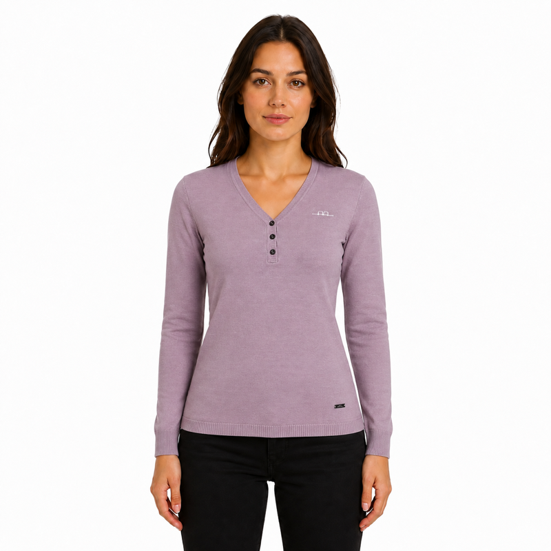 Horseware AA V-neck Sweater with Buttons - Antique Plum