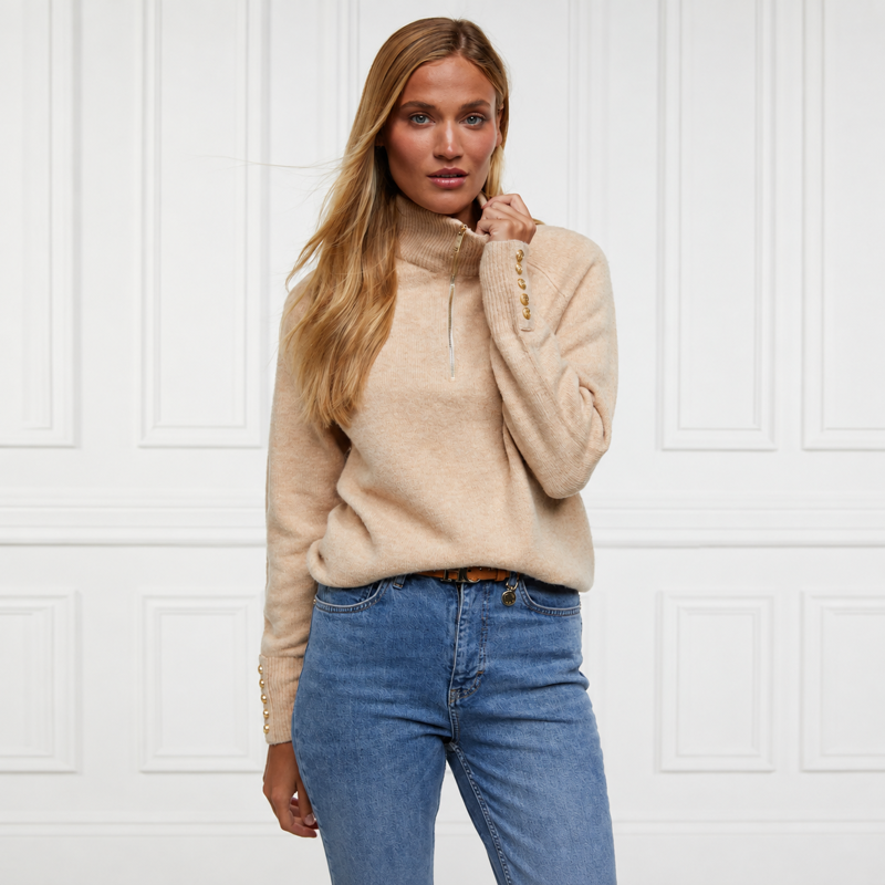 Holland Cooper Tori Half Zip Knit - Light Camel