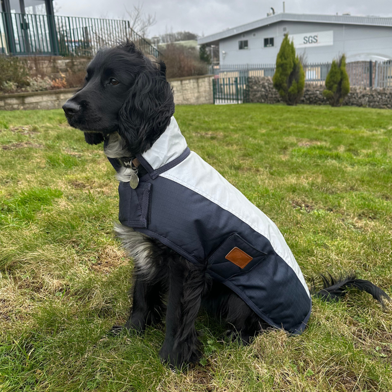 Benji and Flo Waterproof Dog Coat - Navy/Reflective Silver-2