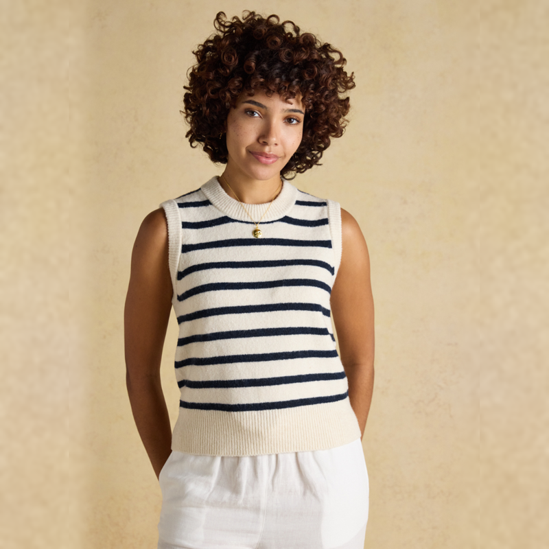 Joules Ladies Holly Knitted Vest - Cream/Navy