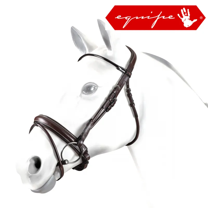 Equipe Rolled Piped Patent Bridle - Red Brown