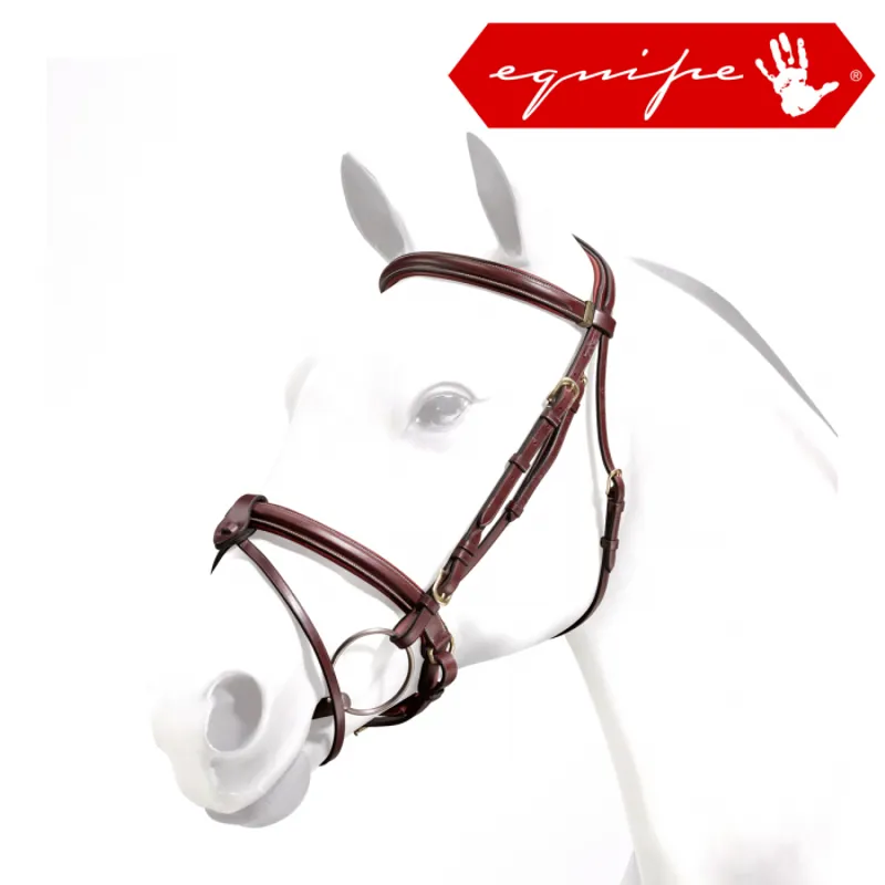 Equipe Emporio Padded Bridle With Crank Nose Band and Detachable Flash - Red/Brown/Silver