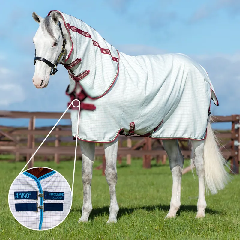 Amigo Aussie All Rounder with Surcingle Front - White Green Check/Cream/Burgundy