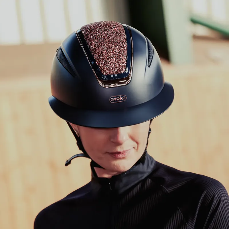 Evoke Callisto MIPS Wide Peak Riding Hat - Navy/Rose Gold Crystal-5