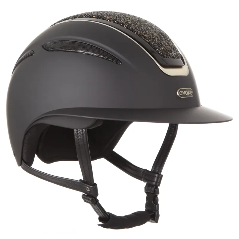 Evoke Callisto MIPS Wide Peak Riding Hat - Black/Gold Crystal-3