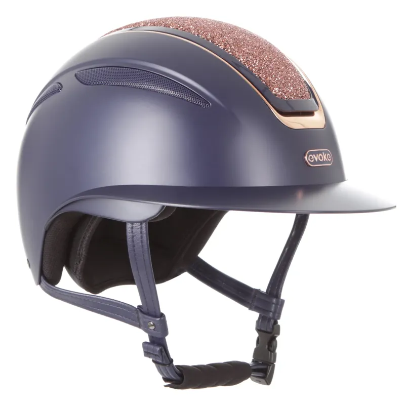 Evoke Callisto MIPS Wide Peak Riding Hat - Navy/Rose Gold Crystal-1