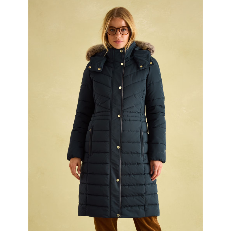 Joules Ladies Cherington Showerproof Longline Padded Coat - Navy-2