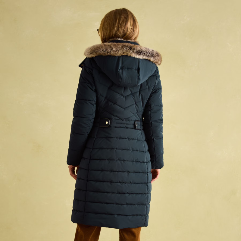 Joules Ladies Cherington Showerproof Longline Padded Coat - Navy-3