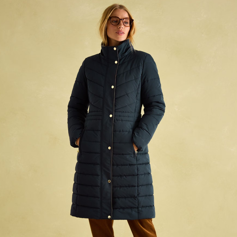 Joules Ladies Cherington Showerproof Longline Padded Coat - Navy-1