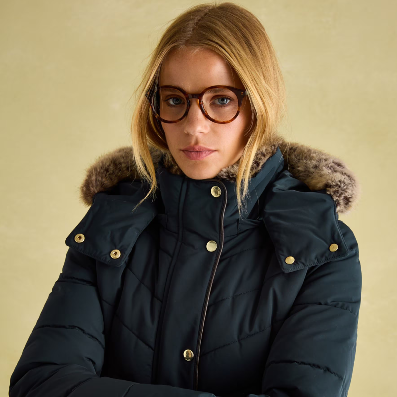 Joules Ladies Cherington Showerproof Longline Padded Coat - Navy-6