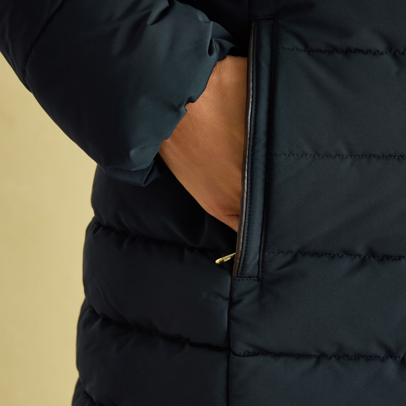 Joules Ladies Cherington Showerproof Longline Padded Coat - Navy-5