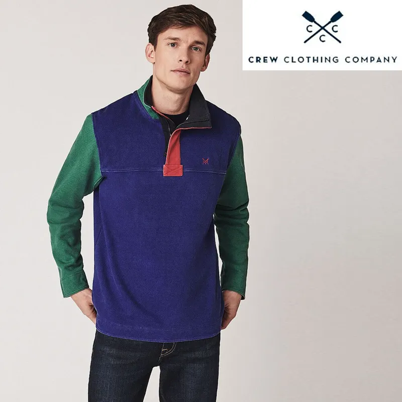 Crew Clothing Mens Colourblock Padstow Pique Sweat - Cobalt Green