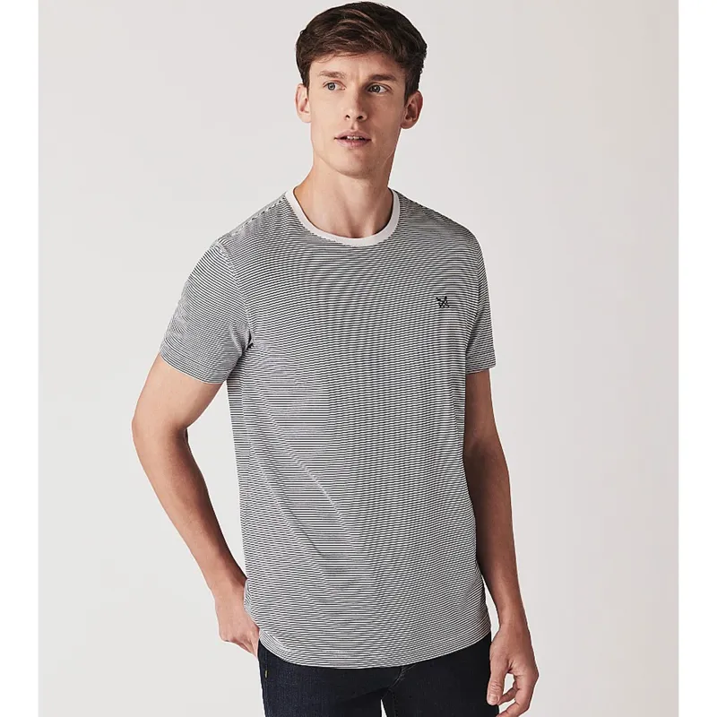 Crew Clothing Company Mens Fine Stripe Tee - Navy/White-1