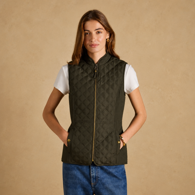 Joules Ladies Minx Showerproof Diamond Quilted Gilet - Rosemary Green