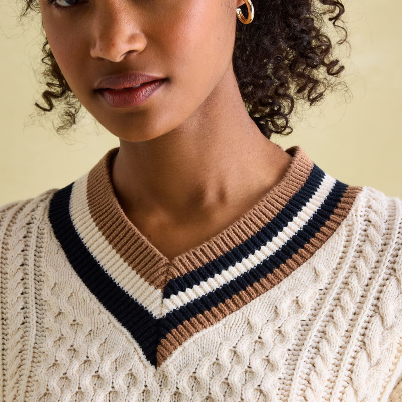 Joules Ladies Dawson Cable Knit Cricket Jumper - Creme-6