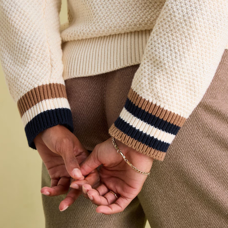 Joules Ladies Dawson Cable Knit Cricket Jumper - Creme-4