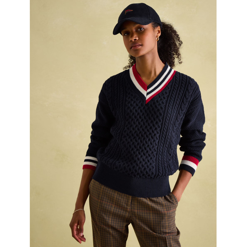 Joules Ladies Dawson Cable Knit Cricket Jumper - Navy-1