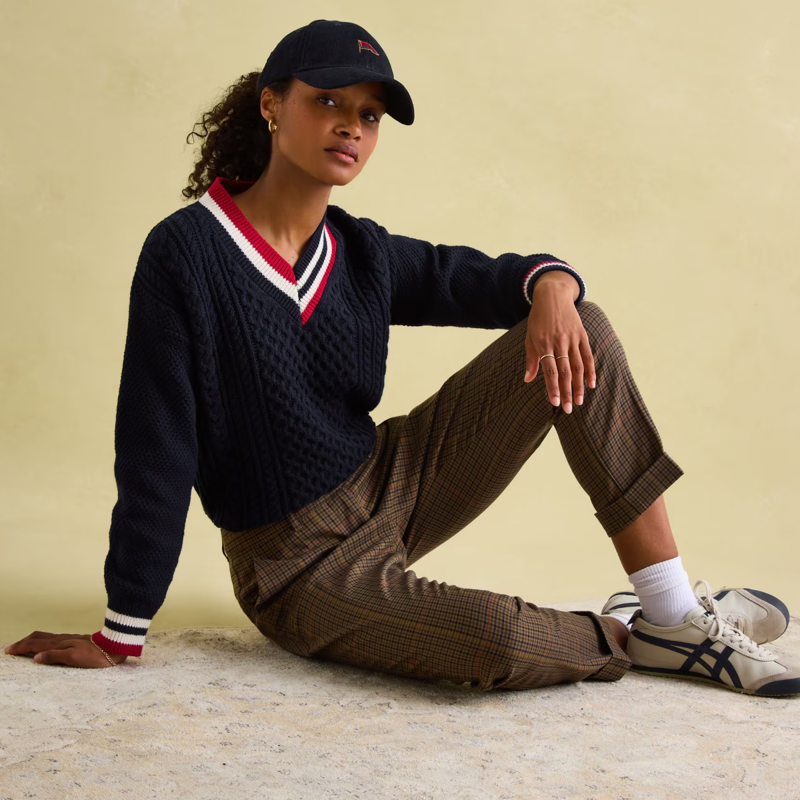 Joules Ladies Dawson Cable Knit Cricket Jumper - Navy-3