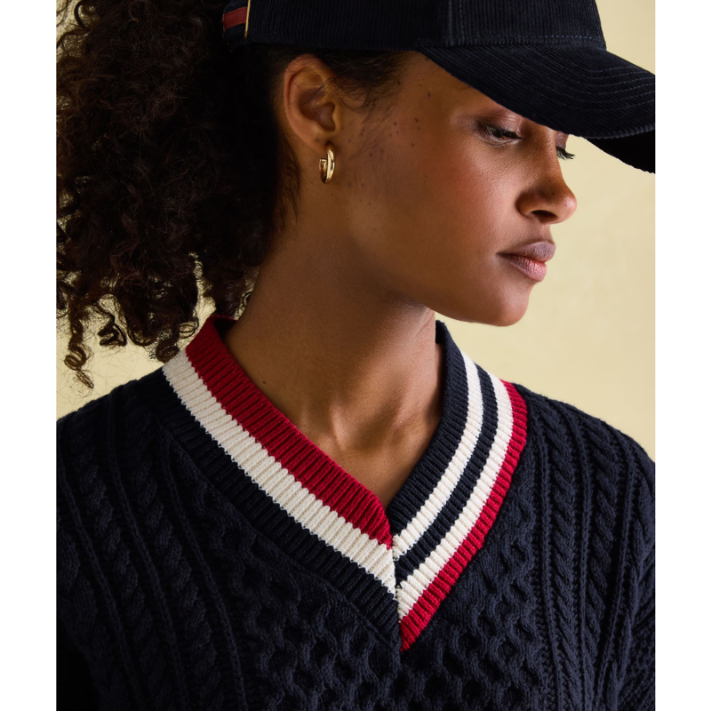 Joules Ladies Dawson Cable Knit Cricket Jumper - Navy-4