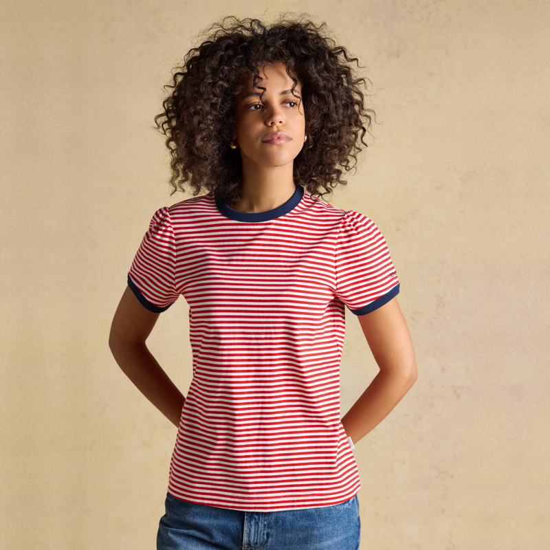 Joules Ladies Erin Short Sleeve Jersey T-Shirt - Red Stripe