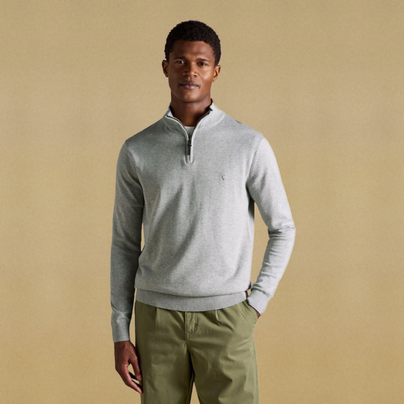 Joules Mens' Hillside Quarter Zip Knitted Jumper - Grey