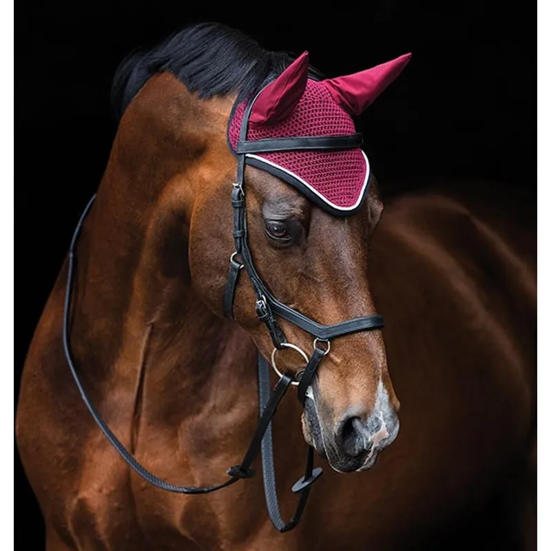 Horseware Rambo Ear Net - Black/Pomegranate 
