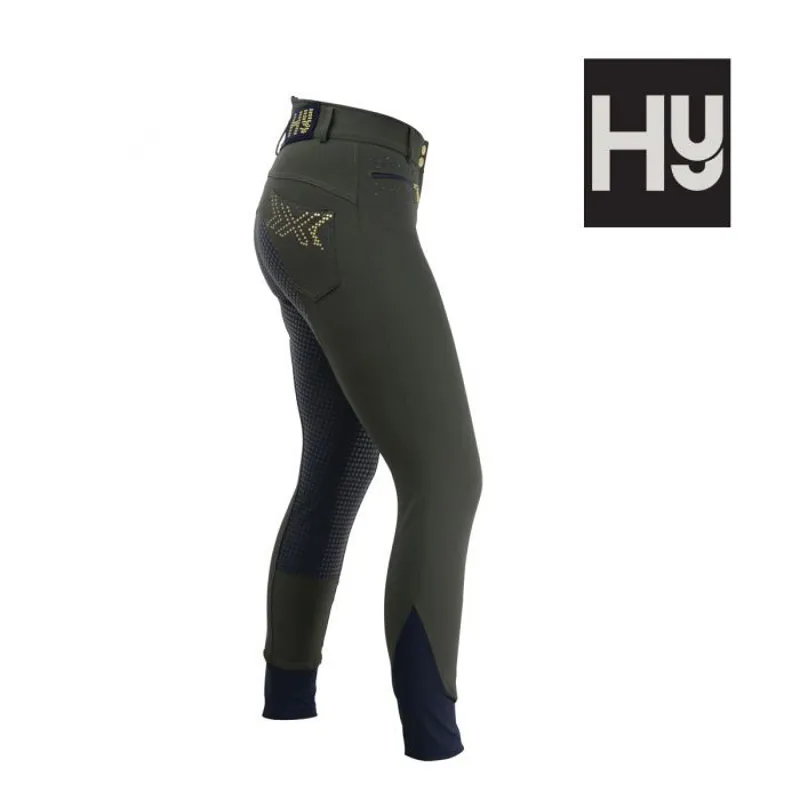 Hy Edinburgh Ladies Full Silicone Breeches - Green/Navy-3