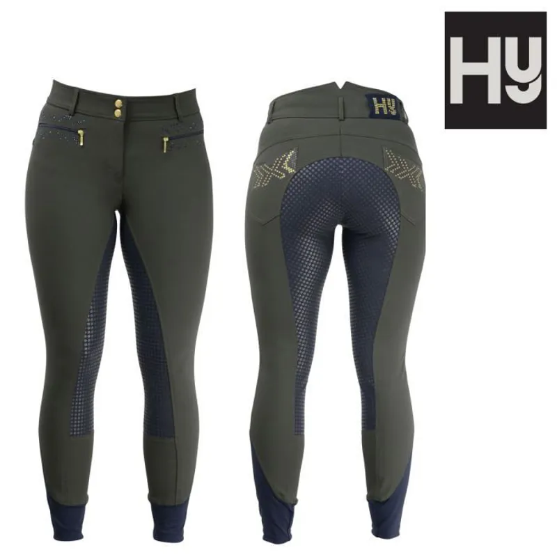 Hy Edinburgh Ladies Full Silicone Breeches - Green/Navy