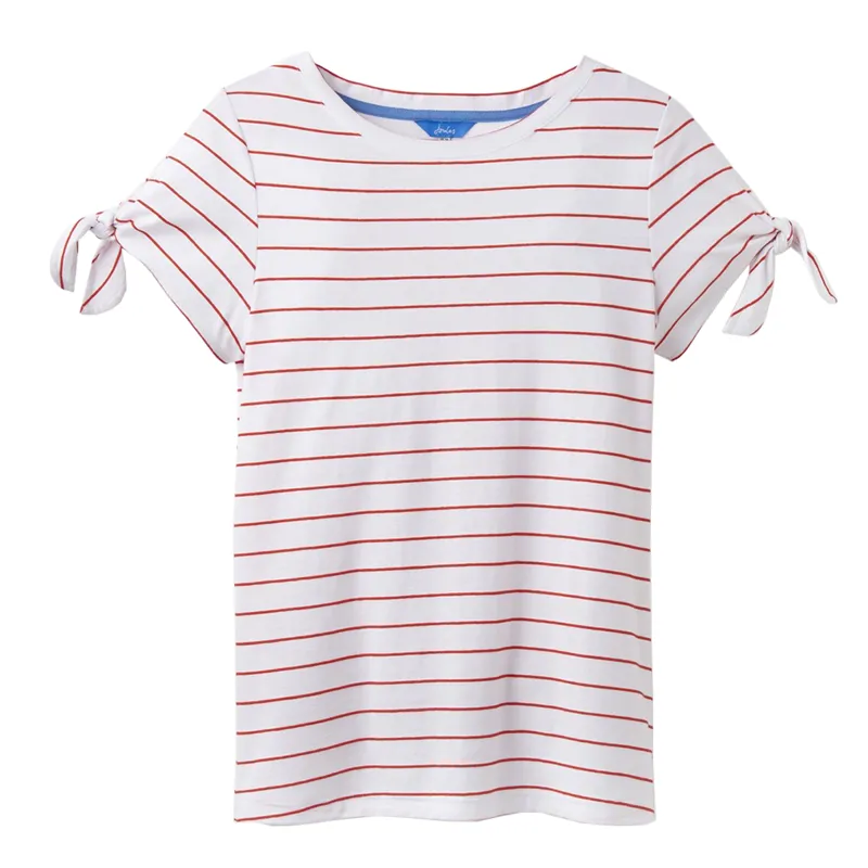 Joules Tiggy Ladies Tie Sleeve Top - White Red Stripe