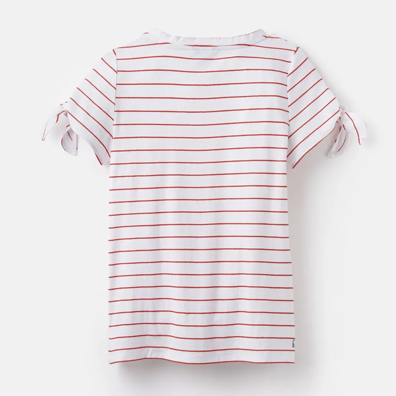 Joules Tiggy Ladies Tie Sleeve Top - White Red Stripe-1