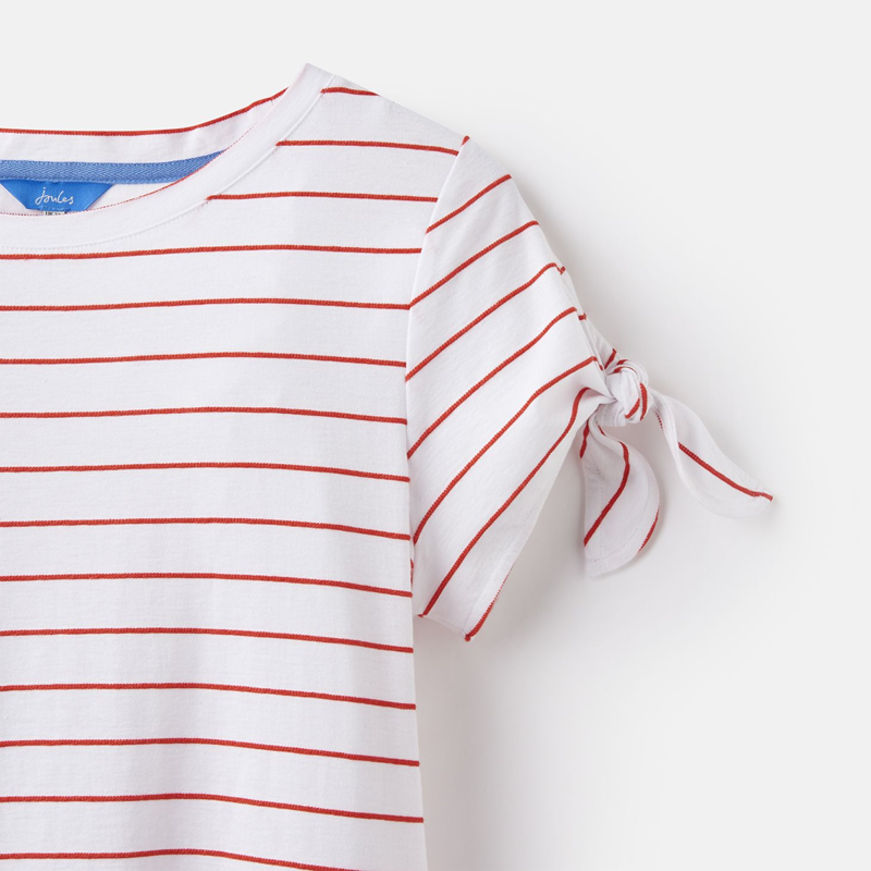 Joules Tiggy Ladies Tie Sleeve Top - White Red Stripe-2