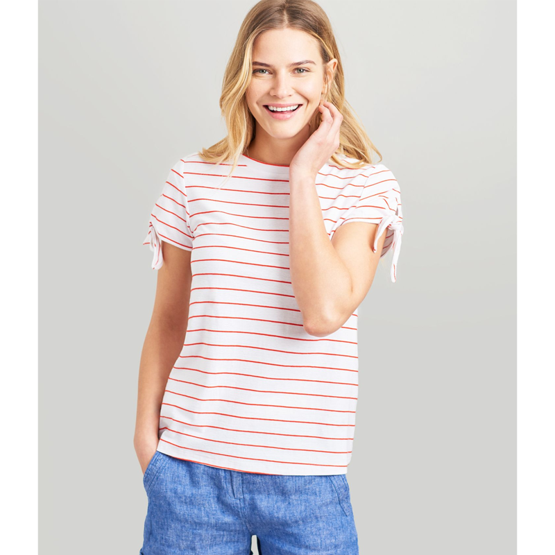Joules Tiggy Ladies Tie Sleeve Top - White Red Stripe-3