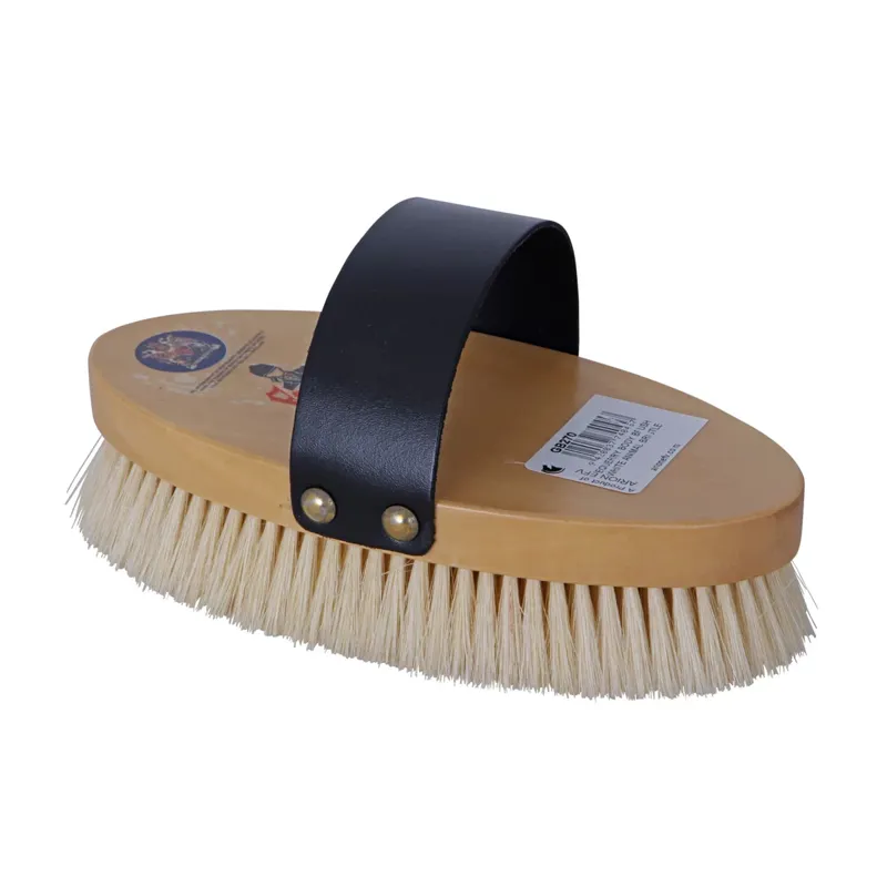 Equerry Wooden Body Brush - Leather Handle - White/Black