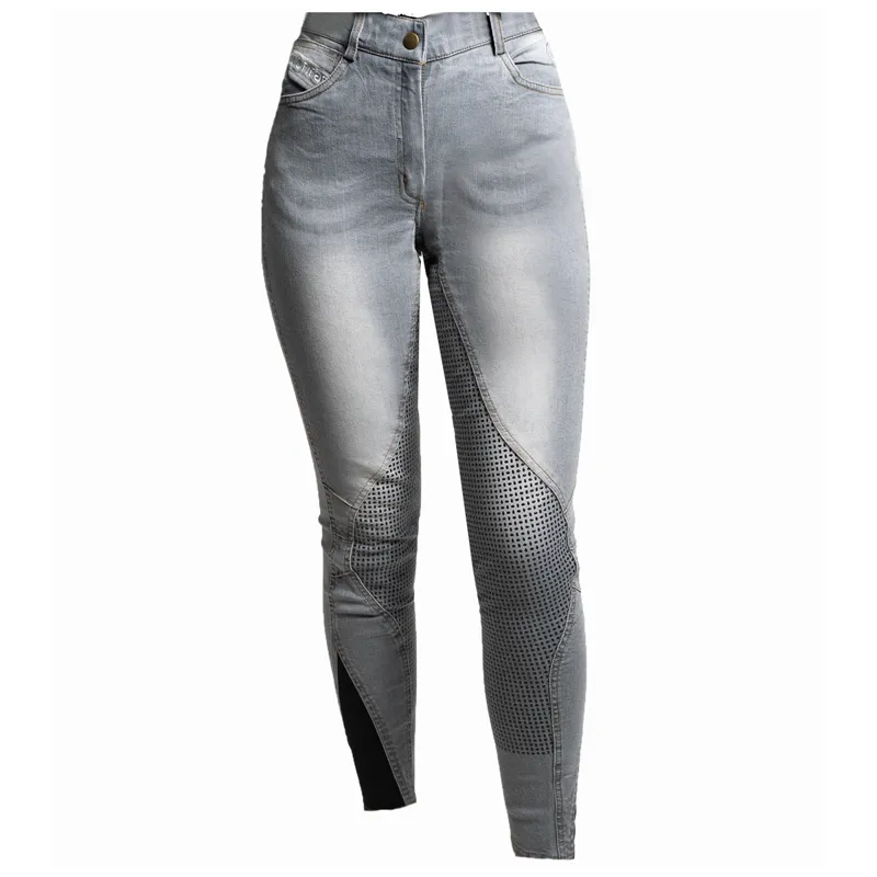 Montar Ellie Ladies Full Silicone Seat Breeches - Grey Denim