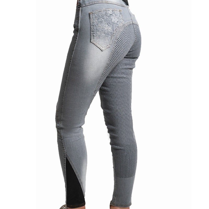 Montar Ellie Ladies Full Silicone Seat Breeches - Grey Denim-1
