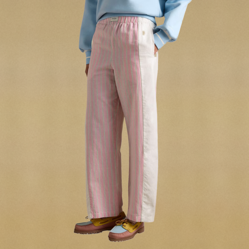 Joules Ladies Hallie Pull On Cotton Trousers - Pink Stripe