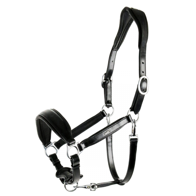 Schockemohle Fremont Leather Anatomical Headcollar - Black/SIlver-1