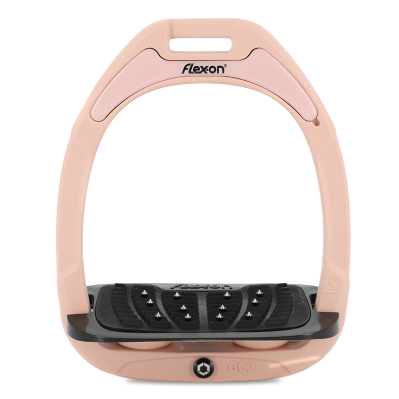 Flex-On Green Composite Stirrup - Inclined Ultra Grip - Peach/Black/Peach