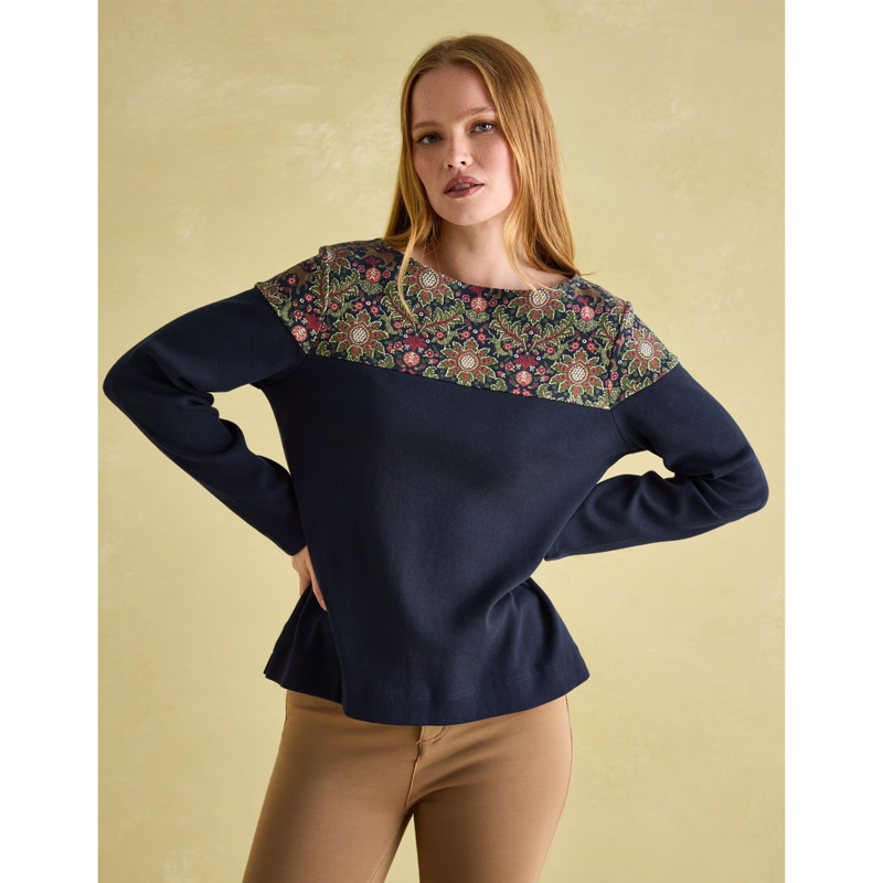 Joules Ladies New Harbour Boat Neck Breton Top - Navy Damask-1