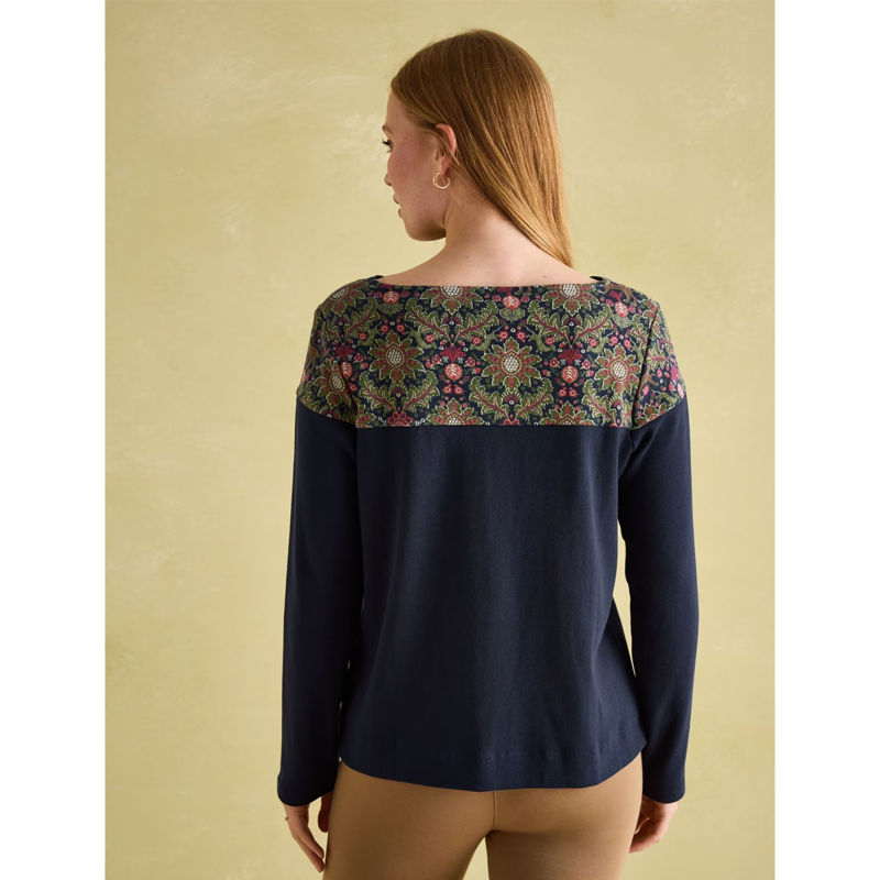 Joules Ladies New Harbour Boat Neck Breton Top - Navy Damask-2