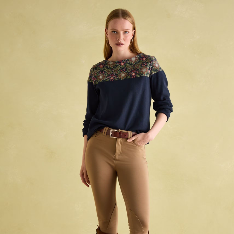 Joules Ladies New Harbour Boat Neck Breton Top - Navy Damask-3