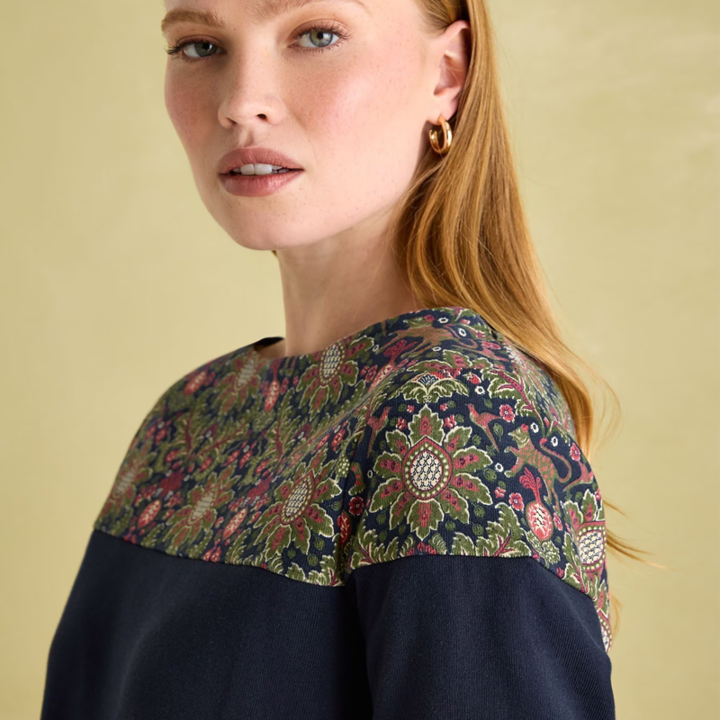 Joules Ladies New Harbour Boat Neck Breton Top - Navy Damask-5